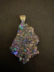 2.5” Large Titanium Aura Quartz Crystal Cluster Pendant Rainbow Druzy 26.14g