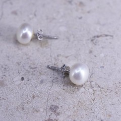 7mm, Sterling 925 silver with freshwater pearl studs earrings
