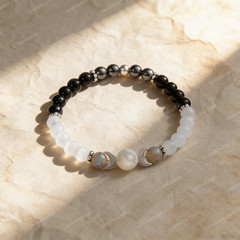 Natural Labradorite Selenite &Tourmaline Moon Phase Charm Beads Healing Bracelet