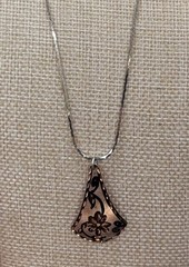 Copper Pendant Embellished Artisan Hand Crafted Floral Silver Tone Chain 16”