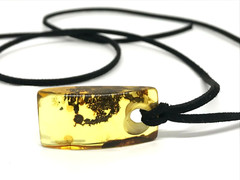 AMBER PENDANT Gift Unique Rectangular Baltic Amber Bead On Black Cord 6,5g 18116