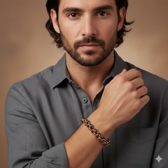 Bike Chain Weave Bracelet w/ Copper Jump Rings & «Oil Slick» Colored Pony Beads