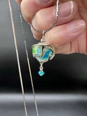 18K Rolled Gold Filled Chain, Blown Glass, Crystal Pendant, 24”