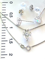 Solid 18k White Gold diamond Necklace Pendant Stud Earrings Heart Diamond HMADE