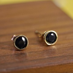 Vintage vermeil gold plated Sterling silver earrings, 925 studs with sapphire