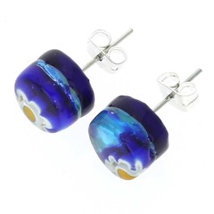 Glass Of Venice Murano Glass Earrings Studs – 3/8-Inch Round Stud Earrrings Blue