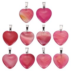 10Pcs, Heart Stone Pendants 20mm Love Heart Pendants Striped Pink Love Charm