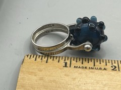 Sterling Silver 925 Double Ring Blue Lampwork Glass Ring Handmade Size 11
