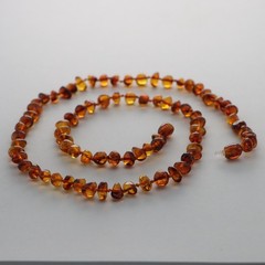 Nugget Brown / Cognac BALTIC AMBER Knotted Bead Necklace – Lithuania #106