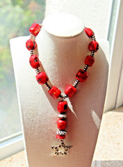Taxco Mexico Red Coral Necklace Bracelet Set Artisan Strling Silver Star Pendant