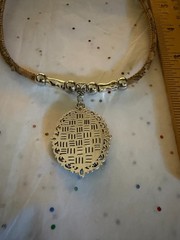 Portuguese Dark Blue Cork Necklace with Blue Tile Design Oval Pendant