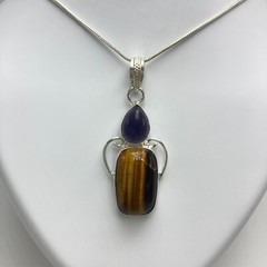 Tiger Eye Amethyst Necklace & Earrings Jewelry Set 925 Sterling Silver SOLO SET