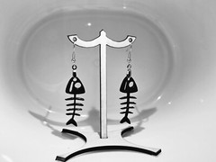 Fishbone Earrings -Acrylic-Laser Cut-Stainless Steel Hardware-Hand Assembled