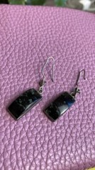 Vintage Sterling 925 Solid Silver Snowflake Obsidian Drop/Dangle Earrings
