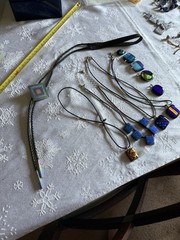 Art Glass Pendant Lot 5 .. 4 Necklaces And A bolo tie