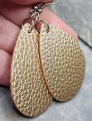 Shimmering Pale Gold Teardrop Shaped FAUX Leather Earrings