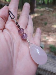 Rose Quartz Pendant With Fluorite Large Teardrop Silver Wired Pink Love Gemstone