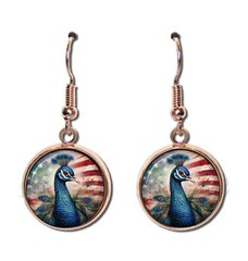 Patriotic Lovely Peacock American Flag – Handmade Dangling Earrings 16mm SIZE