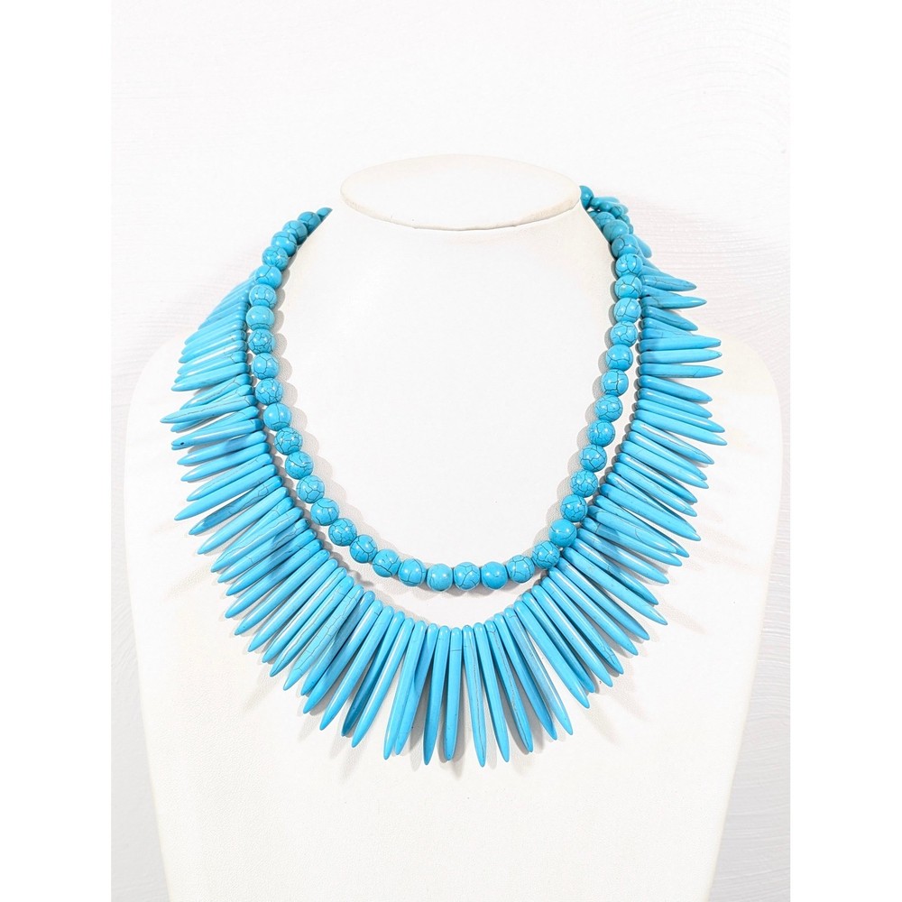 Heavy Faux Turquoise Fringe Necklace 23″ Western Boho Statement