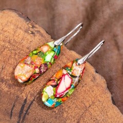 Natural Galaxy Sea Sediment Jasper Boho Teardrop Dangle Healing Earrings