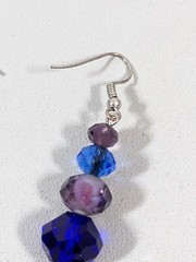 Artisan Blue Purple Art Glass Music Note Charm Stacked Bead Dangle Earrings
