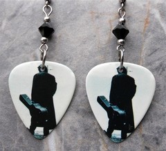 Johnny Cash Guitar Pick Earrings with Black Swarovski Crystals