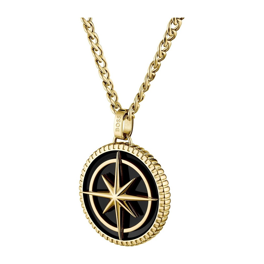Boss Men Necklace Pendant 1580842 Stainless Steel 60cm Compass Motif Gold