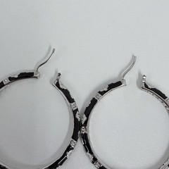 Lauren G Adams Large Enamel Hoop Earrings Black CZ’s Silver Tone Metal Pierced