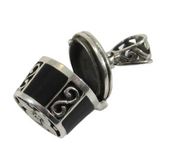 Solid 925 Sterling Silver Black Onyx Inlay Cremation Ash Urn Funerary Pendant