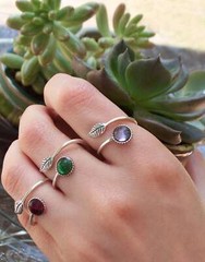Recycled Vintage Green 1960’s Beer Bottle Sterling Silver Botanical Leaf Ring