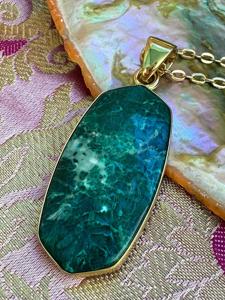 Charles Albert Green Jasper & Alchemia Gold Handcrafted Artisan Pendant Necklace