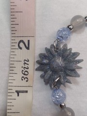 Handcrafted Silver Memory Wire Blue Gray Beaded Bracelet Polymer Clay Pendant