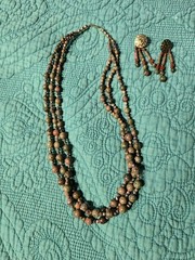 Unakite Jasper Necklace Earrings Set Natural Stone Beaded Sun Tribal Handmade