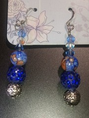 Handmade blue & clear marble-like & disco ball 925 French hook earrings