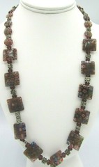Art Glass Purple Millefiori Square Beads Spell Out Word » Mom I love U» Necklace