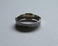 Artisan Sterling Silver & Gold Vermeil Greek Key & Ribbed Ring