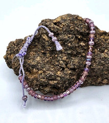 Beaded Anklet Bracelet Adjustable Handmade Beachy BOHO Silk Cord Glass Purple