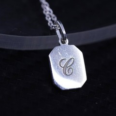 16+2”, vintage Italian sterling silver 925 circle necklace letter E tag pendant