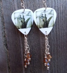 Three Days Grace Guitar Pick Earrings with Brown Swarovski Crystal Dangles