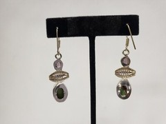 STERLING SILVER TURQUOISE & AMETHYST DANGLE EARRINGS 1 1/2″X5/8″
