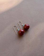 Natural Red CORAL Blue AQUAMARINE 14K Gold Filled Earrings