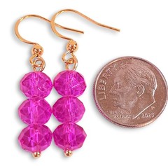 Pink Fuchsia Crystal Earrings 14k Gold Plated Dangle Drop Hooks Handmade