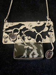 Buffalo Turquoise Amethyst Gems Artisan Necklace 23 Gms .925 A True Work Of Art!