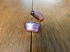 DICHROIC Glass EARRINGS purple red Surgical Steel Retangle 1″ L Pretty & Shiny!