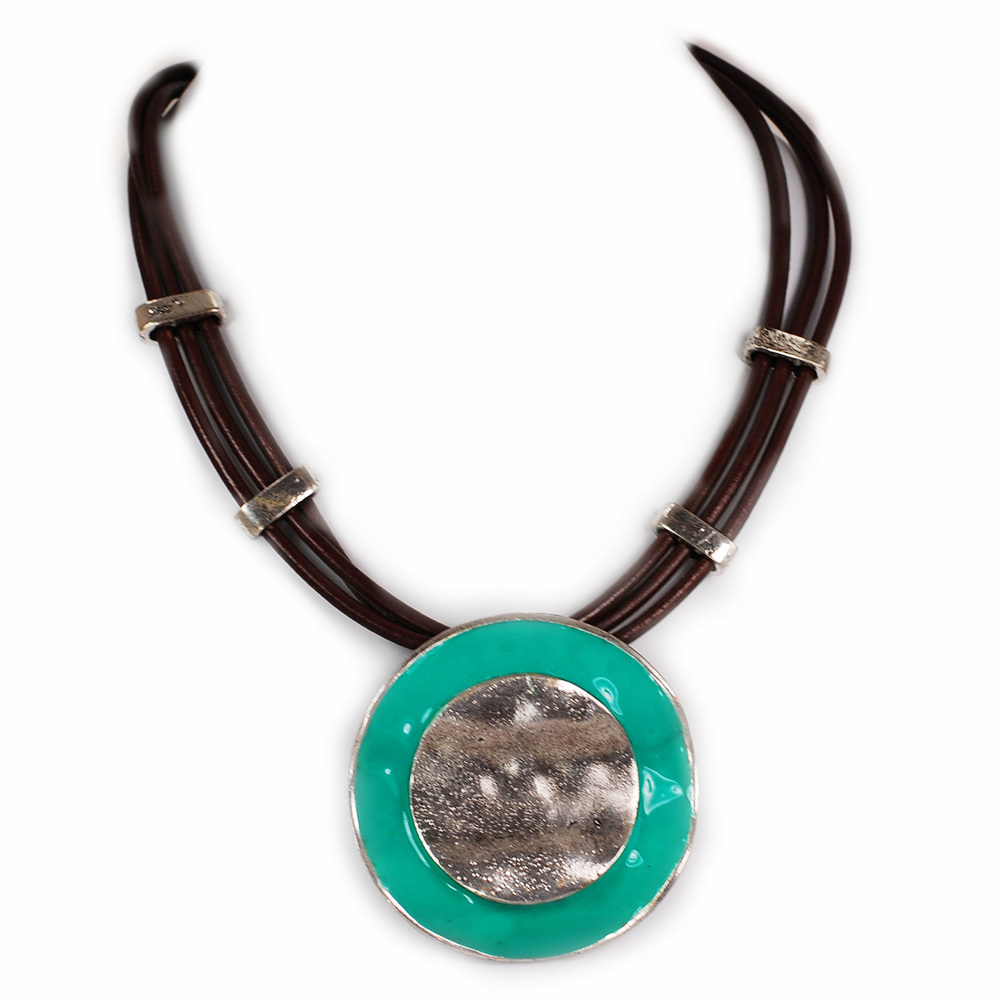 Ny6 Beautiful Brown Leather Cord Pendant Necklace w/Silver Tone Toggle 17-19″