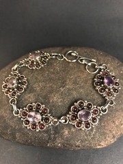 GENUINE AMETHYST & GARNET BRACELET MADE IN INDIA STERLING SILVER FREE SHIPPING