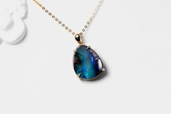 Minimalist Rectangle Australian Boulder Opal Diamond Engagement Ring 18K Gold