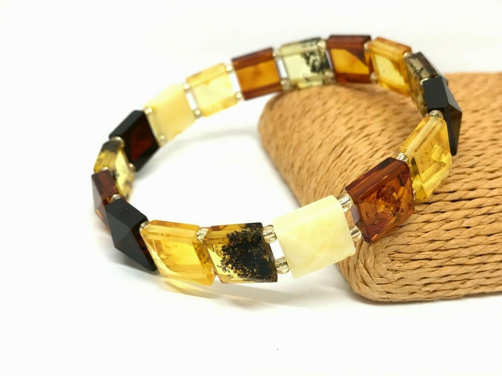 AMBER BRACELET Gift Big Size Natural Baltic Amber Beads Pyramid Square 9g 16240