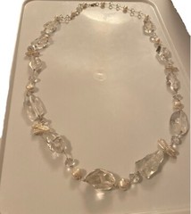 Rock Crystal Nugget Faceted Quartz Baroque and Biwa Pearl Silver Necklace 34 in
