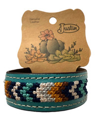 Justin Genuine Leather Womens Turquoise Southwest Beaded Cuff Western
